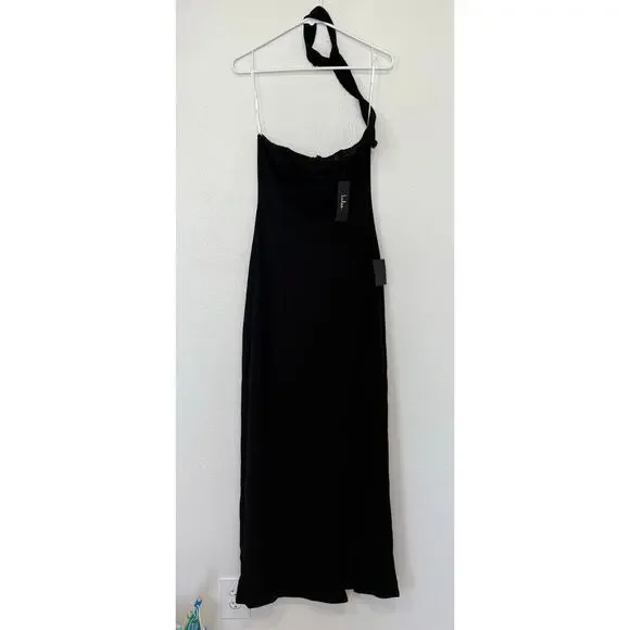 NWT Lulus Seraphina Black Asymmetrical Column Maxi Dress Formal Black Tie Medium - Picture 2 of 10
